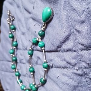 VTG  Manygoats Sterling Silver 925 Green Malachite Beaded Necklace
